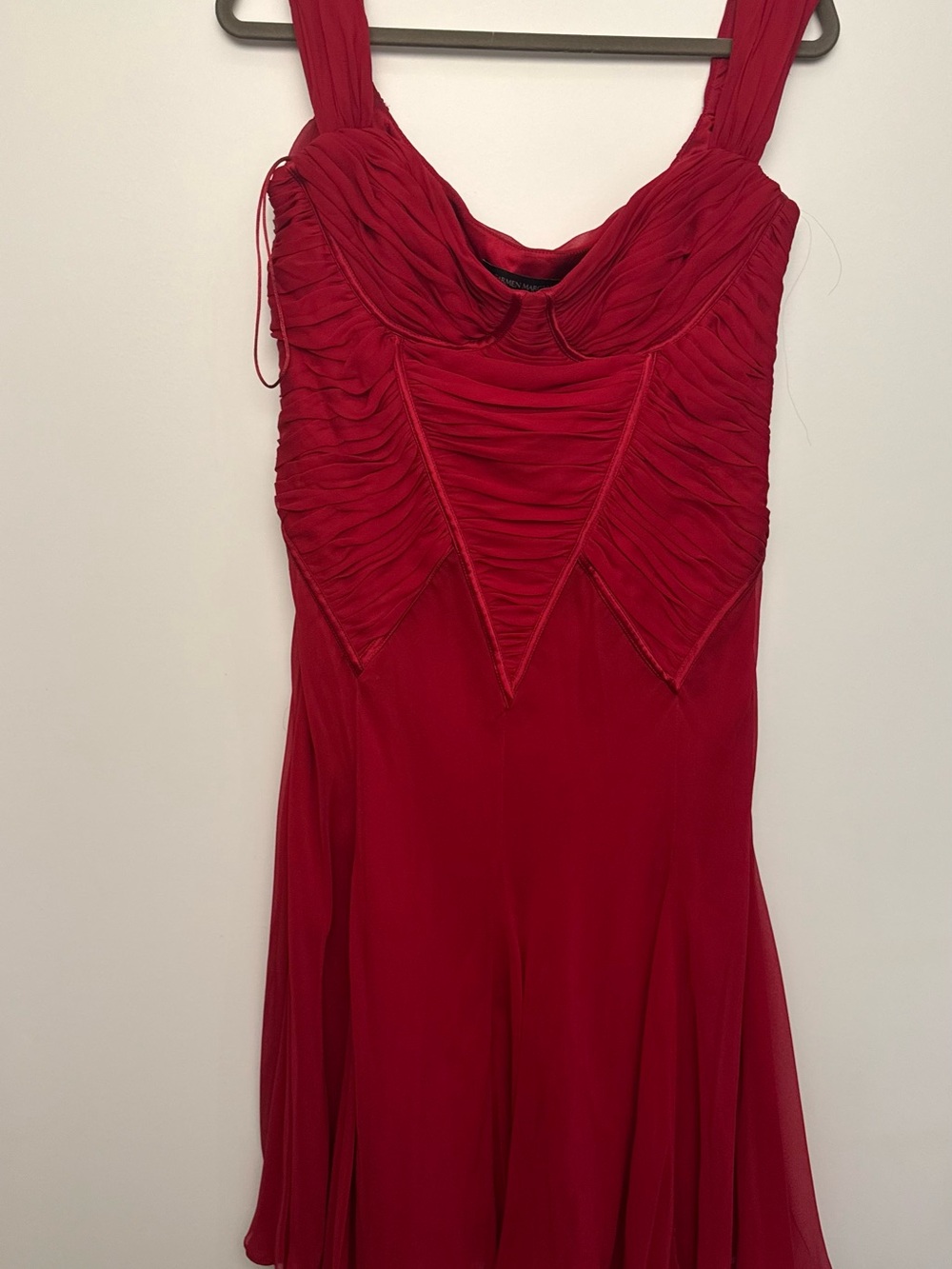 Carmen Marc Valvo Red Ruched Cocktail Dress